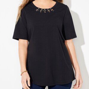 NWT Catherines Suprema® Studio Grommet Stud (Silver) Top - Black - Size 4X